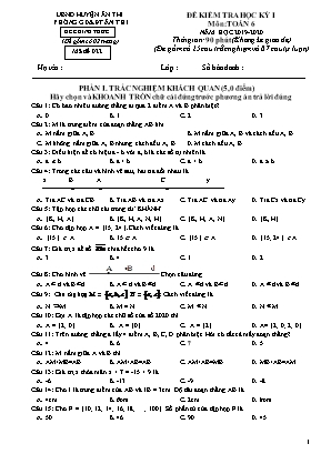 Đề kiểm tra học kỳ I môn Toán Lớp 6 - Mã đề 022 - Năm học 2019-2020 - Phòng GD và ĐT Ân Thi